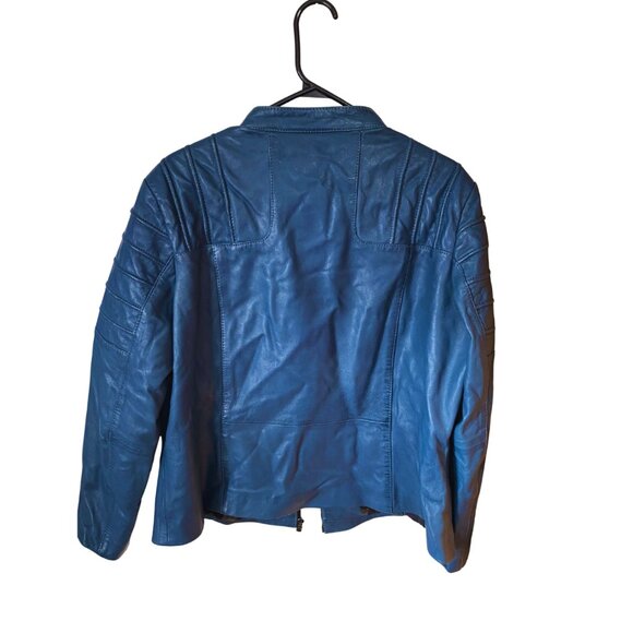 Bod & Christensen Jacket Women L/10 Royal Blue Genuine Leather Moto - Picture 6 of 8